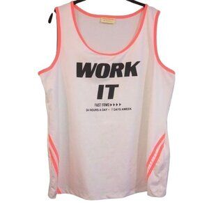 Bobbie Brooks Womens Plus Size 2X "Work It" Tank Top White & Neon Pink Sleeveles